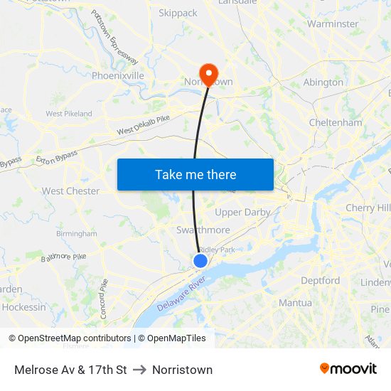 Melrose Av & 17th St to Norristown map