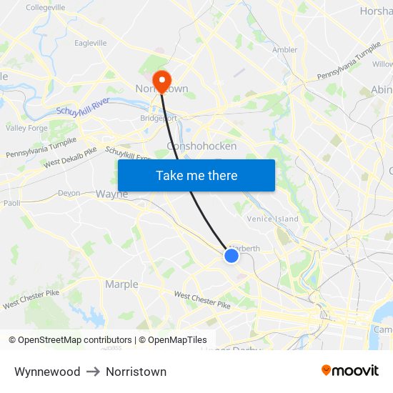Wynnewood to Norristown map