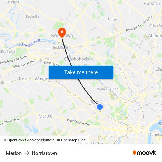 Merion to Norristown map