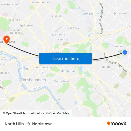 North Hills to Norristown map