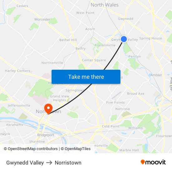 Gwynedd Valley to Norristown map