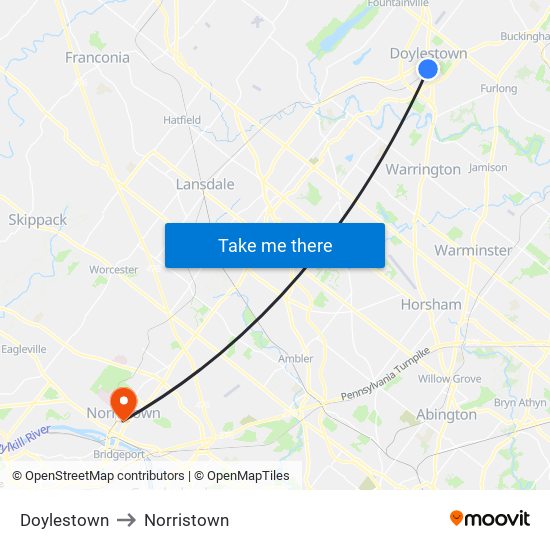 Doylestown to Norristown map