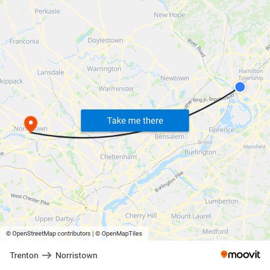 Trenton to Norristown map