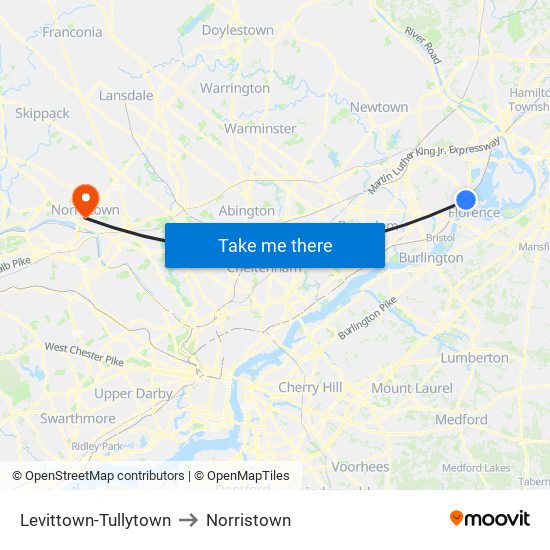 Levittown-Tullytown to Norristown map