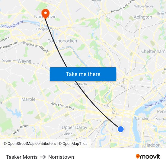 Tasker Morris to Norristown map
