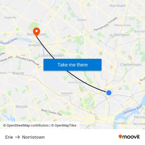 Erie to Norristown map