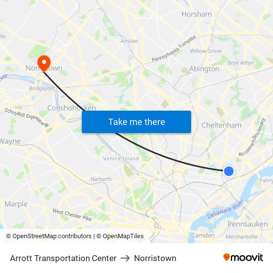 Arrott Transportation Center to Norristown map