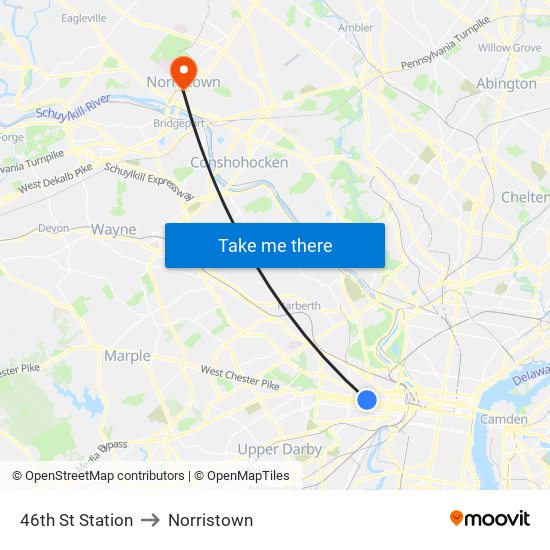 46th St Station to Norristown map