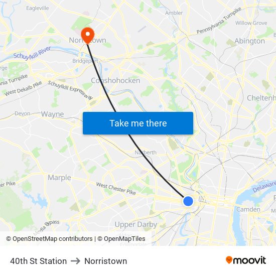 40th St Station to Norristown map