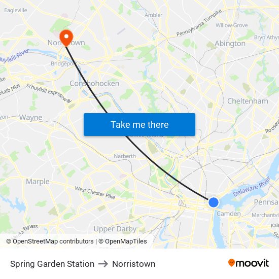 Spring Garden Station to Norristown map