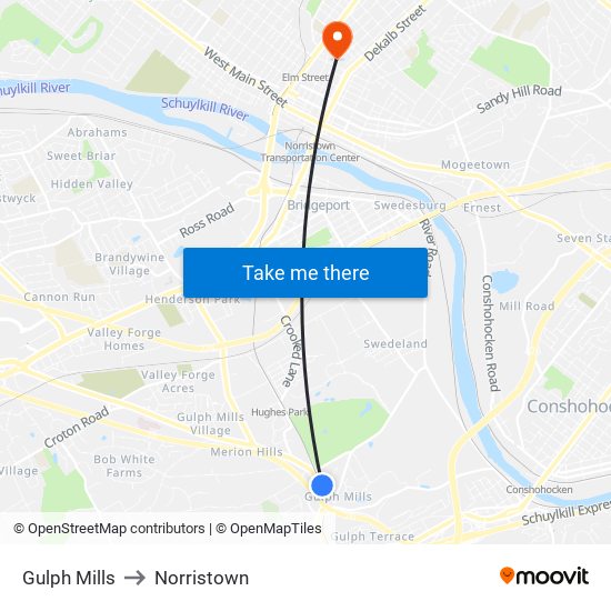 Gulph Mills to Norristown map