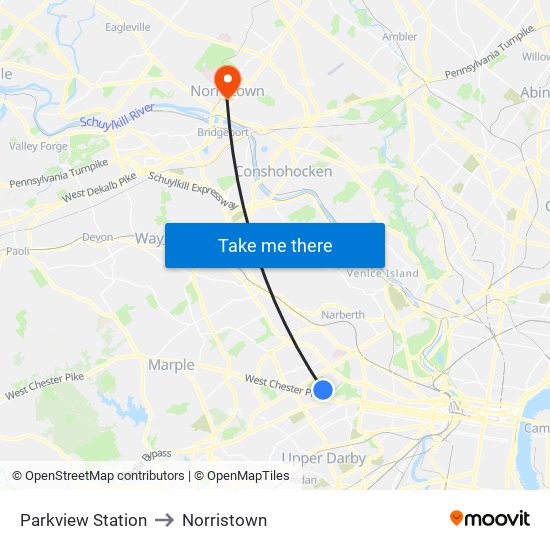 Parkview Station to Norristown map