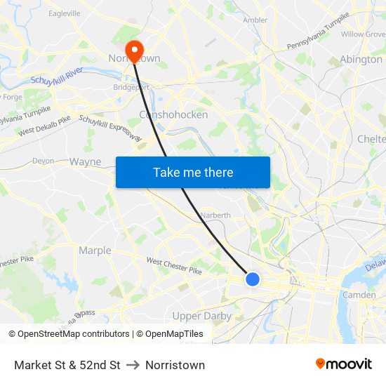 Market St & 52nd St to Norristown map