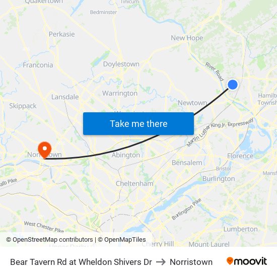Bear Tavern Rd at Wheldon Shivers Dr to Norristown map