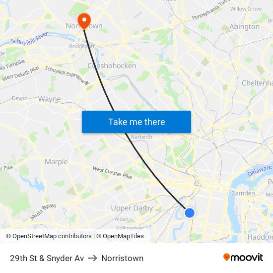 29th St & Snyder Av to Norristown map