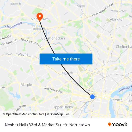 Nesbitt Hall (33rd & Market St) to Norristown map