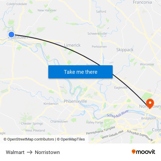 Walmart to Norristown map