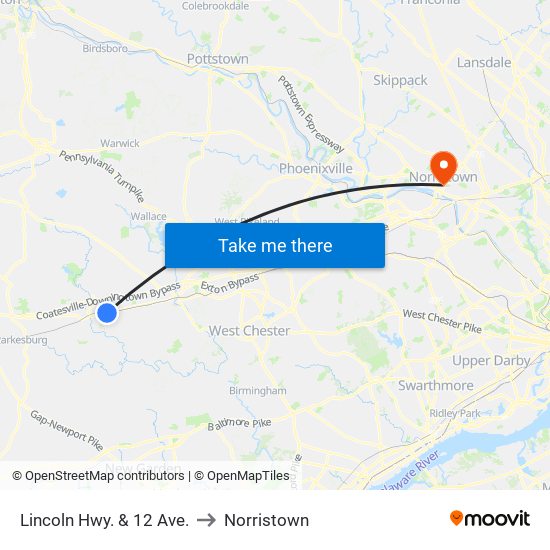 Lincoln Hwy. & 12 Ave. to Norristown map