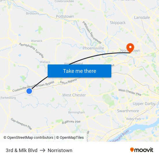 3rd & Mlk Blvd to Norristown map