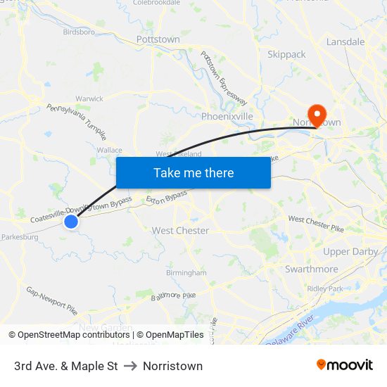 3rd Ave. & Maple St to Norristown map
