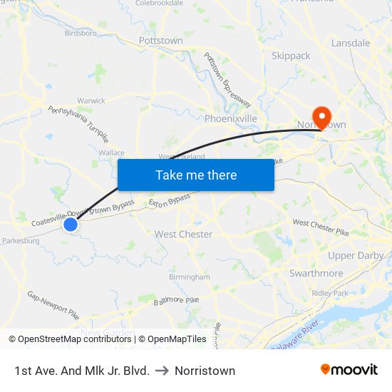 1st Ave. And Mlk Jr. Blvd. to Norristown map