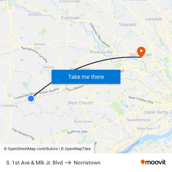 S. 1st Ave & Mlk Jr. Blvd to Norristown map