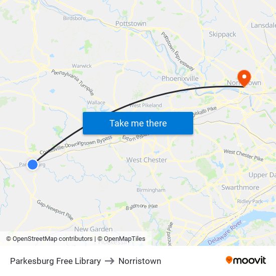 Parkesburg Free Library to Norristown map