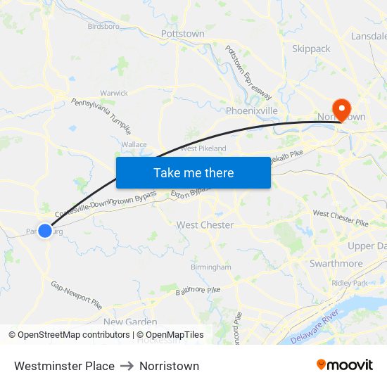 Westminster Place to Norristown map