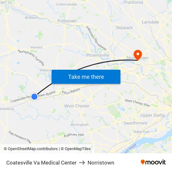 Coatesville Va Medical Center to Norristown map