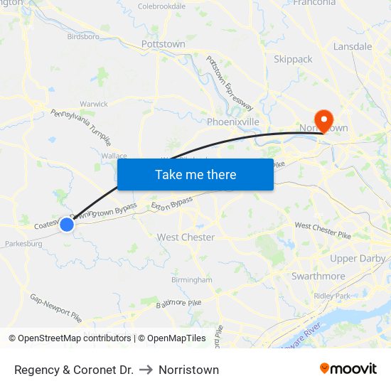 Regency & Coronet Dr. to Norristown map