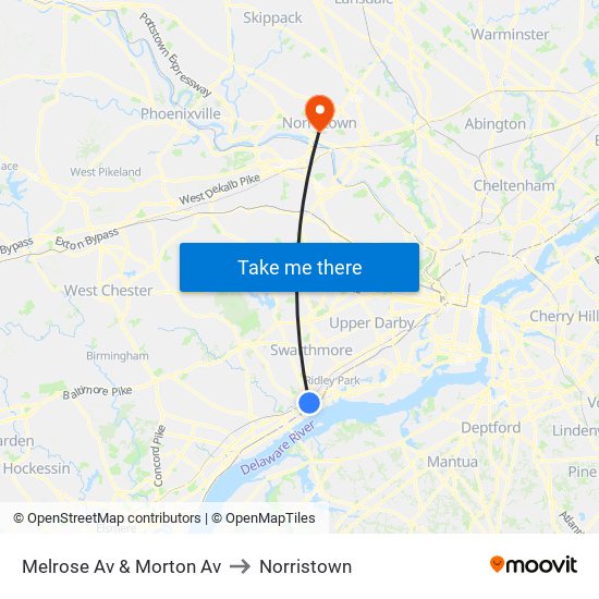Melrose Av & Morton Av to Norristown map