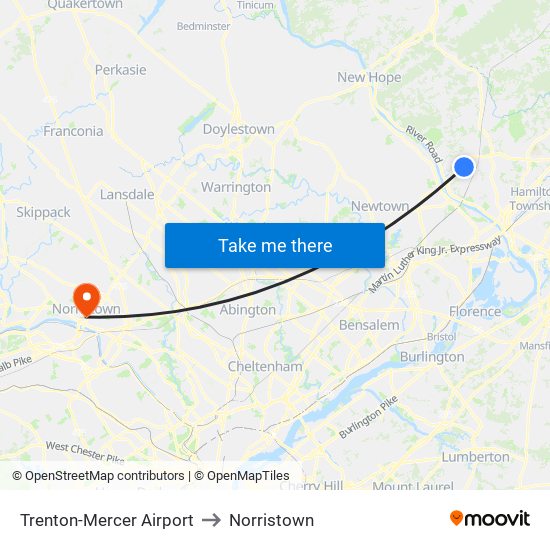 Trenton-Mercer Airport to Norristown map