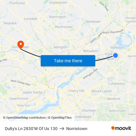 Dulty's Ln 2830'W Of Us 130 to Norristown map