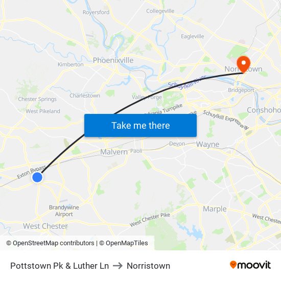 Pottstown Pk & Luther Ln to Norristown map