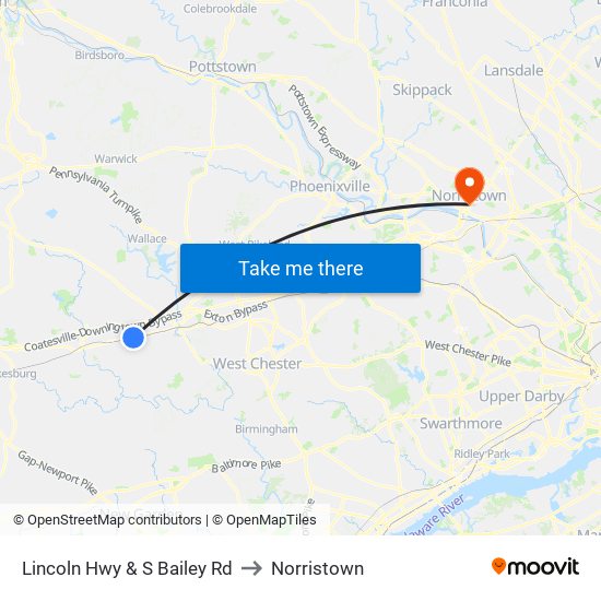 Lincoln Hwy & S Bailey Rd to Norristown map