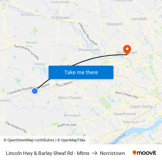 Lincoln Hwy & Barley Sheaf Rd - Mbns to Norristown map