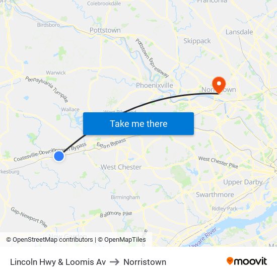 Lincoln Hwy & Loomis Av to Norristown map