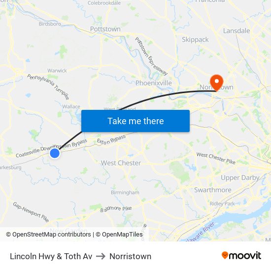 Lincoln Hwy & Toth Av to Norristown map