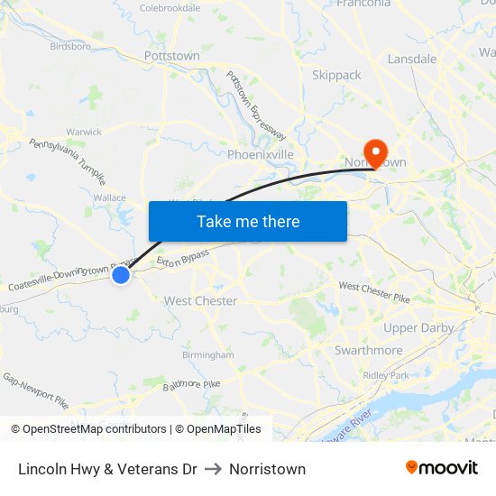 Lincoln Hwy & Veterans Dr to Norristown map
