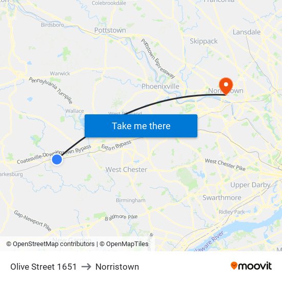 Olive Street 1651 to Norristown map