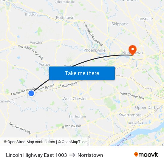 Lincoln Highway East 1003 to Norristown map
