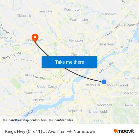 Kings Hwy (Cr 611) at Avon Ter to Norristown map
