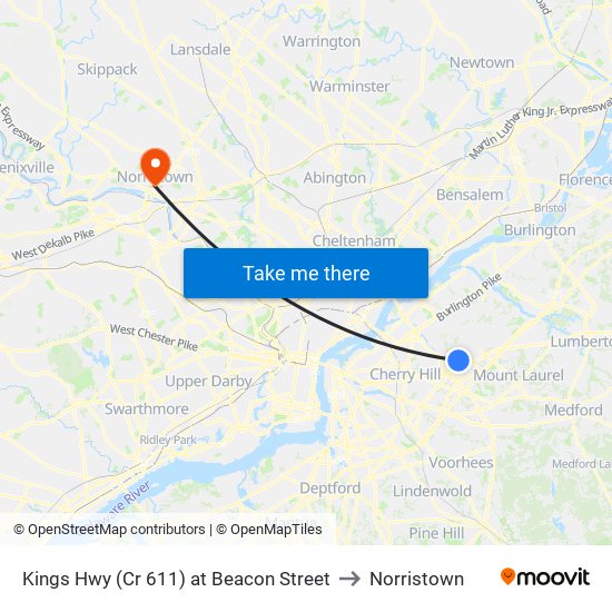 Kings Hwy (Cr 611) at Beacon Street to Norristown map