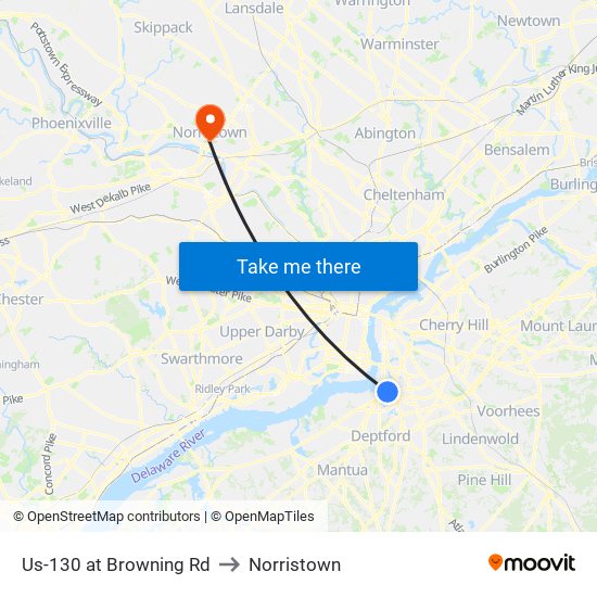 Us-130 at Browning Rd to Norristown map