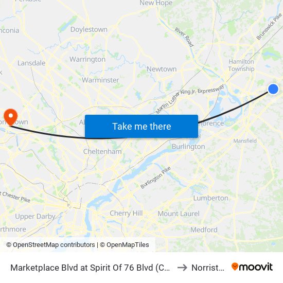 Marketplace Blvd at Spirit Of 76 Blvd (Chase Bank) to Norristown map