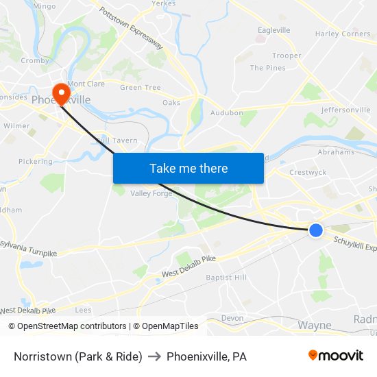 Norristown (Park & Ride) to Phoenixville, PA map
