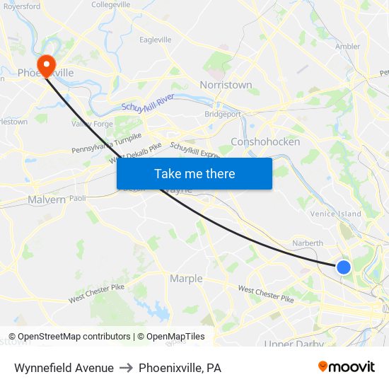 Wynnefield Avenue to Phoenixville, PA map