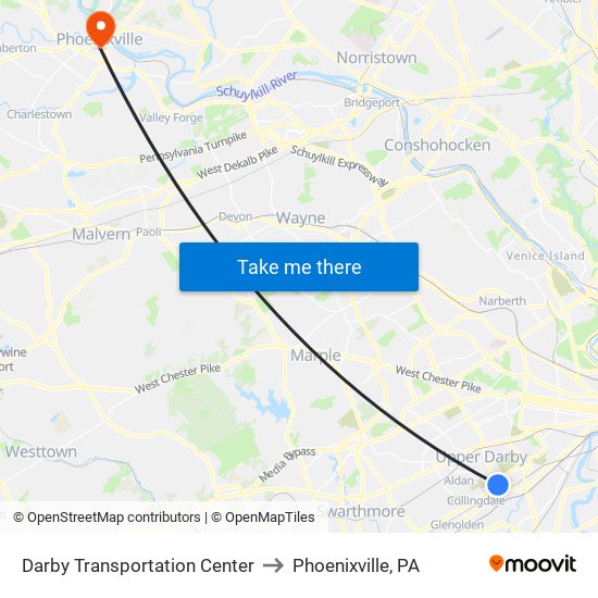 Darby Transportation Center to Phoenixville, PA map
