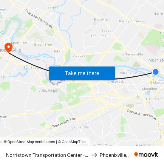 Norristown Transportation Center - Nhsl to Phoenixville, PA map