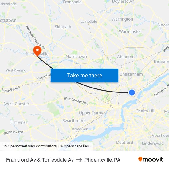 Frankford Av & Torresdale Av to Phoenixville, PA map